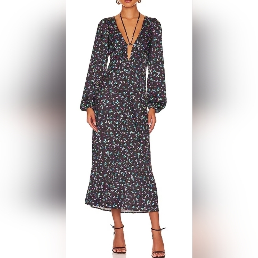 AFRM Portia Maxi Dress in Noir Neon Ditsy BLACK